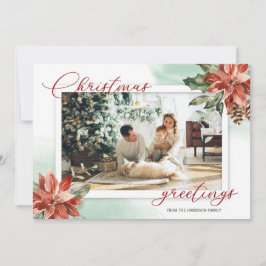 Red Poinsettia Holly 2 Foto Weihnachtskarte