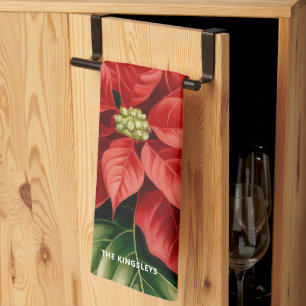 Red Poinsettia Holly Christmas Floral personalisie Geschirrtuch