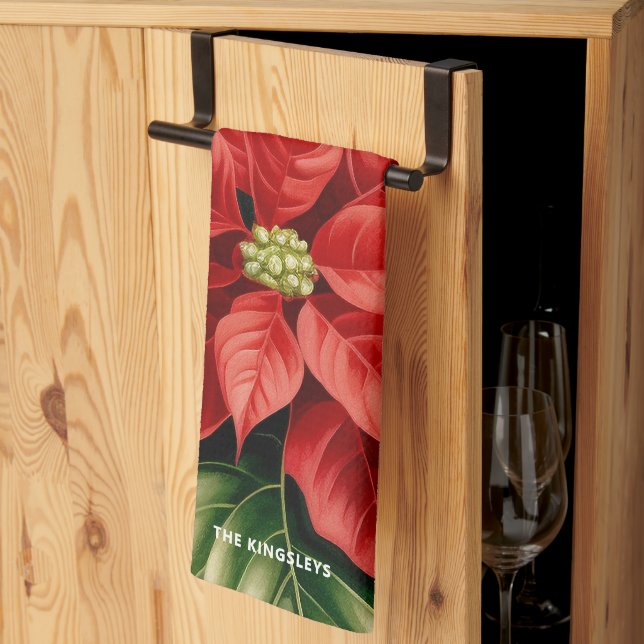 Red Poinsettia Holly Christmas Floral personalisie Geschirrtuch (Drittel gefaltet)