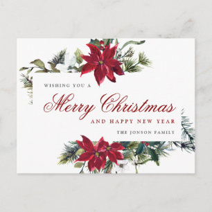 Red Poinsettia Holly Weihnachten Grußurlaub Postkarte