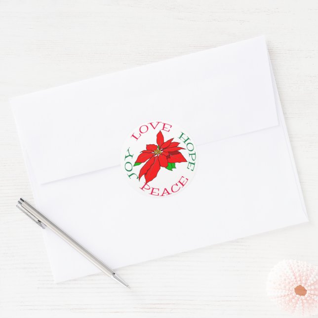 Red Poinsettia Hope Holiday Runder Aufkleber (Umschlag)