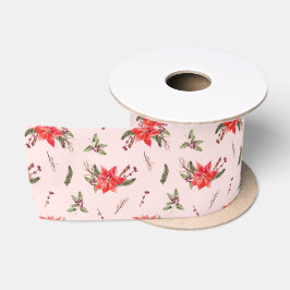 Red Poinsettia Pattern Weihnachten Satinband