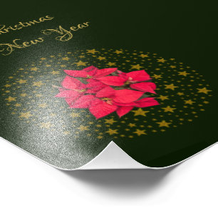 Red Poinsettia Pflanze auf Glitzer Sternenhimmel Fotodruck