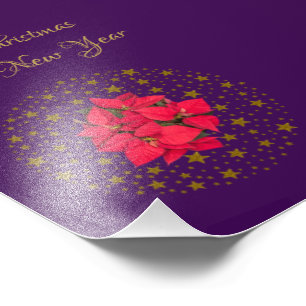 Red Poinsettia Pflanze auf Glitzer Sternenhimmel l Fotodruck