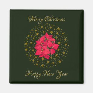 Red Poinsettia Pflanze auf Glitzer Sternenhimmel Magnet