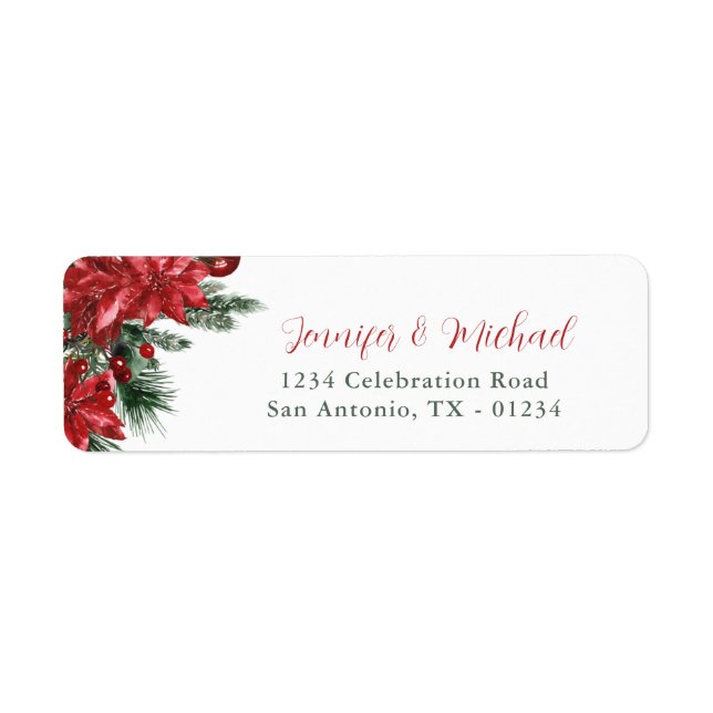 Red Poinsettia Pine Green Wedding Rücksendeadresse (Vorne)