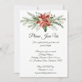 Red Poinsettia Pine Snowflakes Weihnachts-Party In Einladung