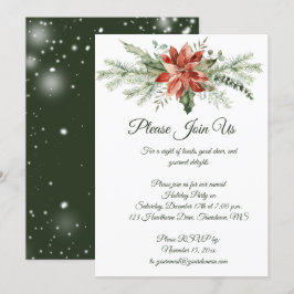 Red Poinsettia Pine Snowflakes Weihnachts-Party In Einladung