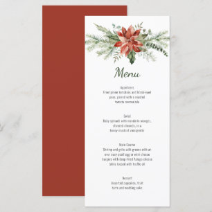 Red Poinsettia Pine und Evergreen Wedding Menu Menükarte