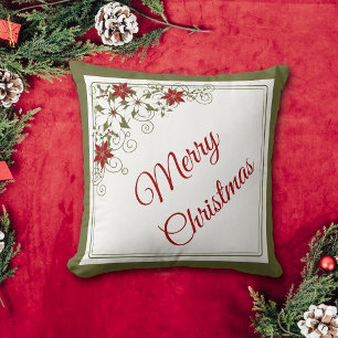 Red Poinsettia Retro Swirl Muster Weihnachten Kissen