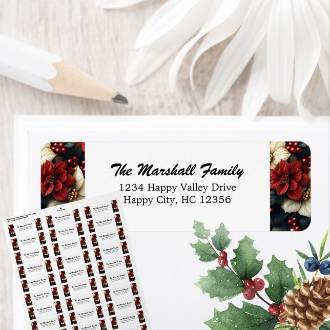 Red Poinsettia Rücksendeadresse (Make your holiday mail stand out with our Red Poinsettia Return Address Label!)