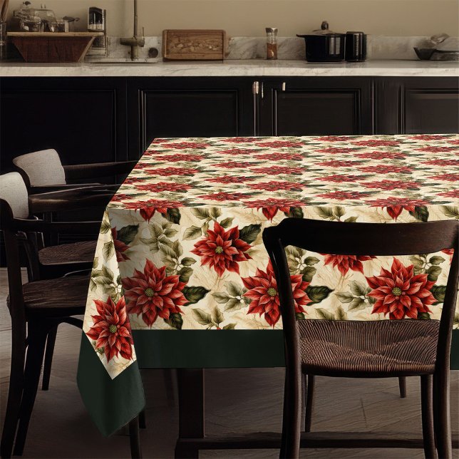 Red Poinsettia Tablecloth Watercolor Christmas Tischdecke (Red Poinsettia Tablecloth Watercolor Christmas)