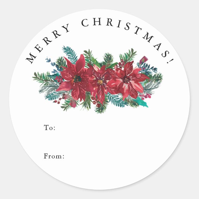 Red Poinsettia TO and From Classic Christmas Gift Runder Aufkleber (Vorderseite)