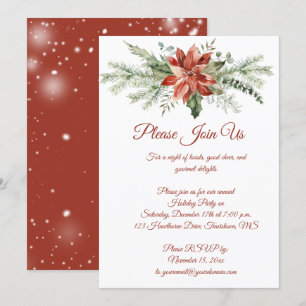 Red Poinsettia und Evergreens Weihnachts-Party Einladung