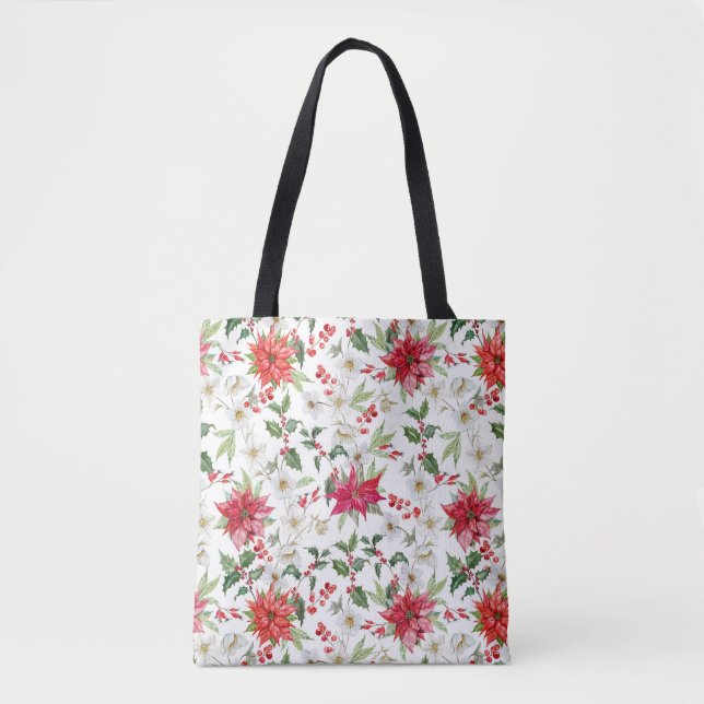 Red Poinsettia und Paperwhite Weihnachtsmuster Tasche (Vorderseite)