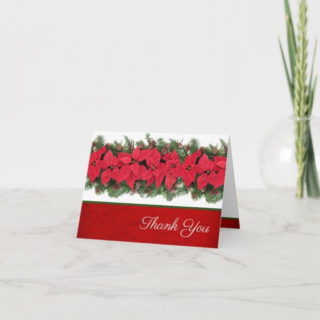 Red Poinsettia Wedding Dankeskarte (Vorderseite)
