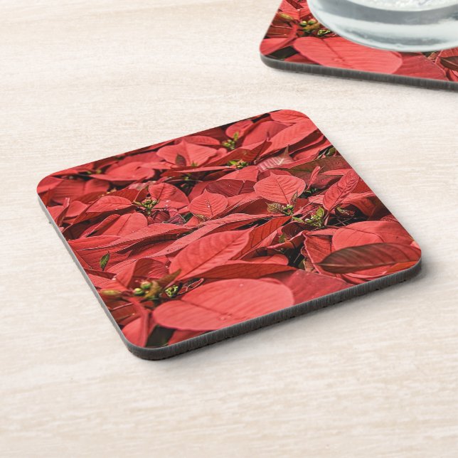 Red Poinsettia Weihnachten Getränkeuntersetzer (Linke Seite)