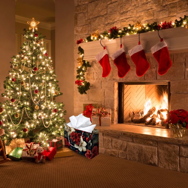 Red Poinsettia Weihnachten Große Geschenktüte (Make your gifts unforgettable with our Red Poinsettia Christmas Gift Bag!)