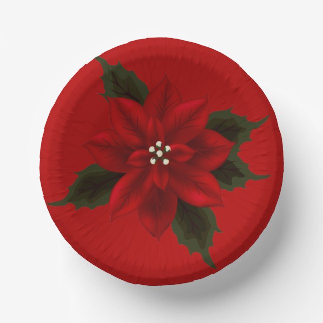 Red Poinsettia Weihnachten  Pappteller (Vorderseite)