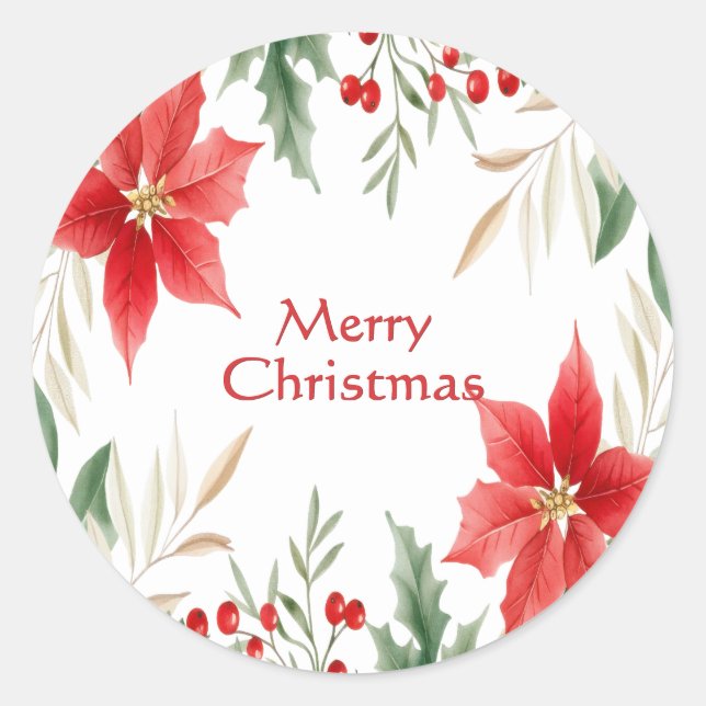 Red Poinsettia Weihnachtsaufkleber Runder Aufkleber (Vorderseite)