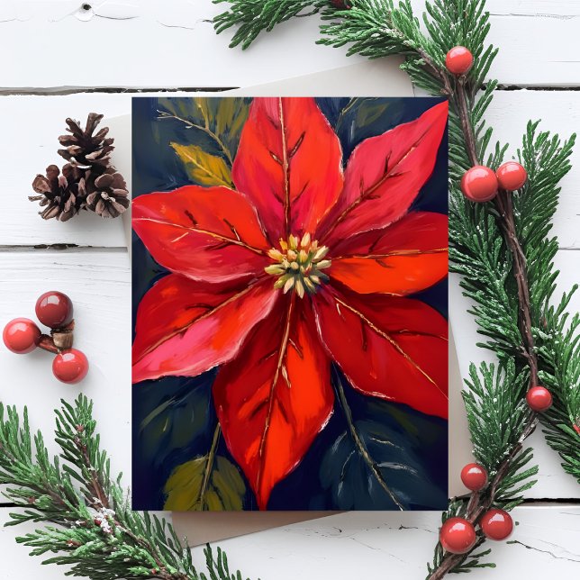 Red Poinsettia Weihnachtsfeier Blume bemalt Feiertagspostkarte (Von Creator hochgeladen)