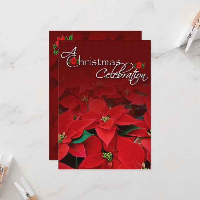 Red Poinsettia Weihnachtsfeier Einladung (Vorderseite/Rückseite Beispiel)