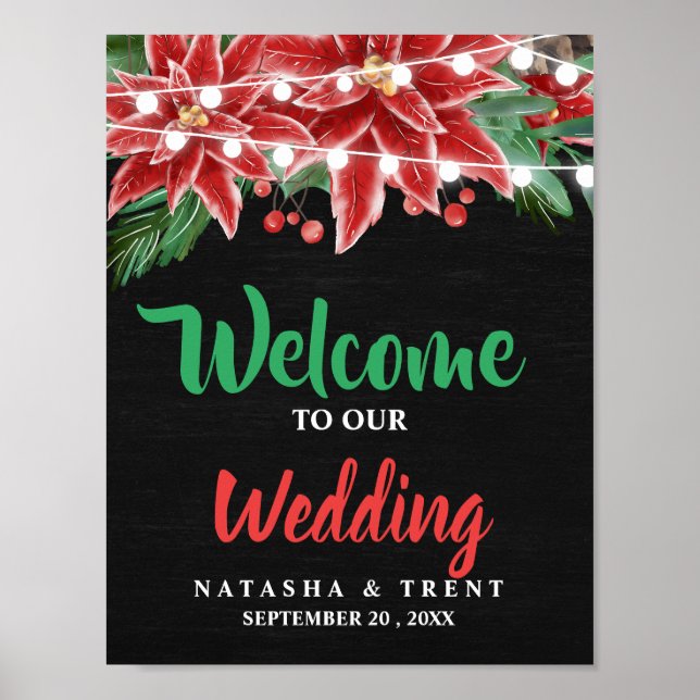 Red Poinsettia Weihnachtsfeier Poster (Vorne)