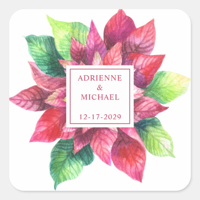 Red Poinsettia Weihnachtsfeier Quadratischer Aufkleber (Vorderseite)