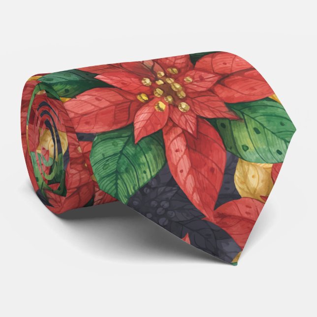 Red Poinsettia Weihnachtsfeiertag Krawatte (Gerollt)