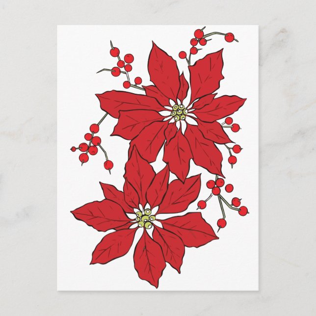 Red Poinsettia Weihnachtsmuster Feiertagspostkarte (Vorderseite)