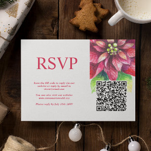 Red Poinsettia Winter Christmas QR Code RSVP Karte