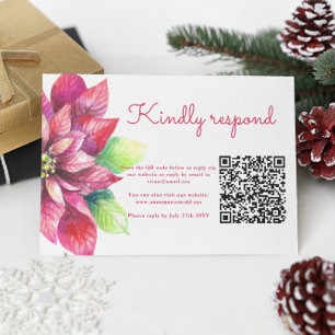 Red Poinsettia Winter Christmas QR Code RSVP Karte