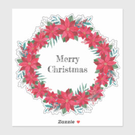Red Poinsettia Wreath Aufkleber
