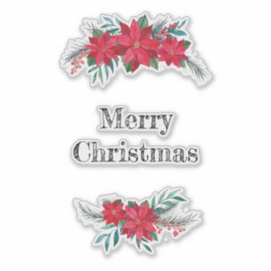 Red Poinsettia Wreath Aufkleber