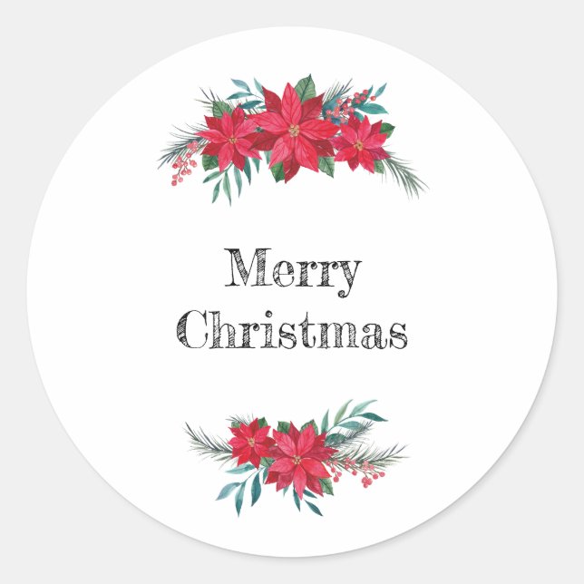 Red Poinsettia Wreath Runder Aufkleber (Vorderseite)
