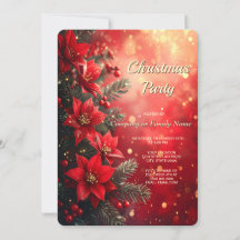 Red Poinsettias and Berries Holiday Party