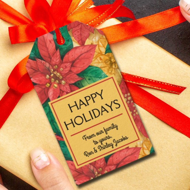 Red Poinsettias Christmas Floral Geschenkanhänger (Von Creator hochgeladen)