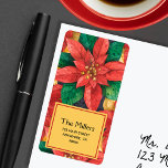 Red Poinsettias Christmas Rücksendeadresse Adressaufkleber<br><div class="desc">Rote und goldene Poinsettien und Blätter sind ein Hintergrund für Ihre Rücksendeadresse in schicken Schriften. PASSENDE Artikel in unserer Sammlung.</div>