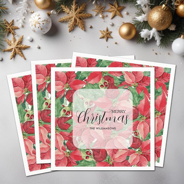 Red Poinsettias Christmas Serviette (Red Poinsettias Christmas Cocktail Napkins)