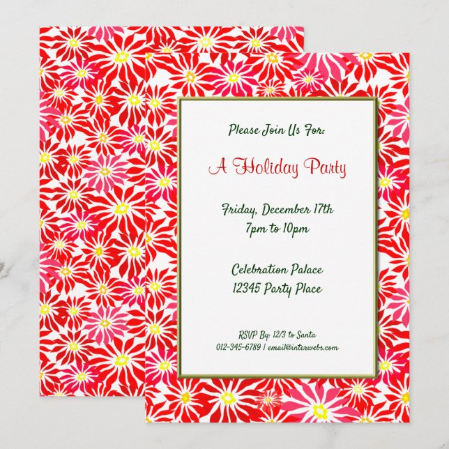 Red Poinsettias Editable Holiday 5x7 Invitations (Devant / Derrière)
