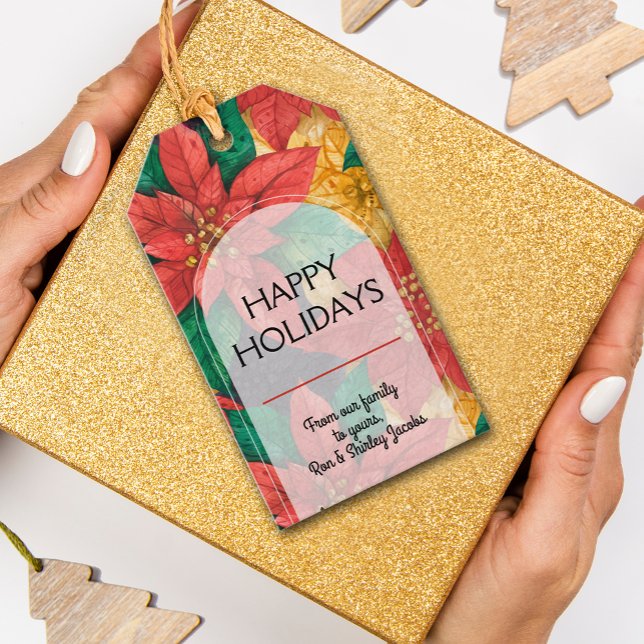 Red Poinsettias Floral Christmas Geschenkanhänger (Von Creator hochgeladen)