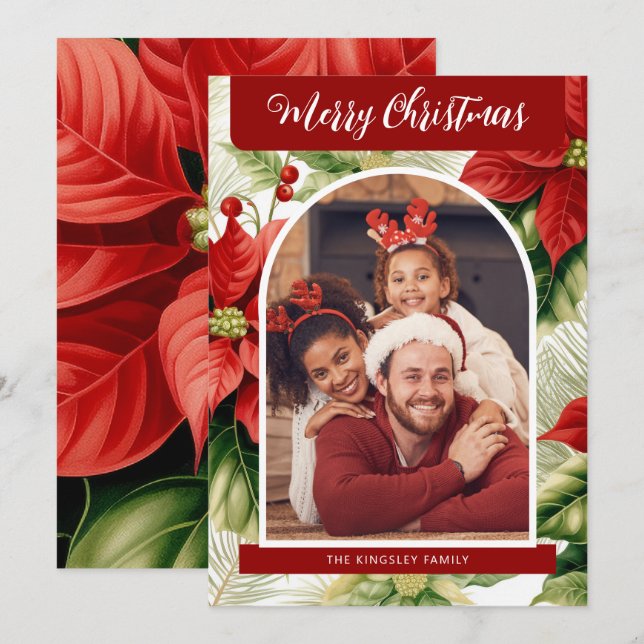 Red Poinsettias Frohe Weihnachten Personalisiertes (Vorne/Hinten)