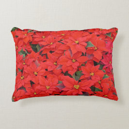 Red Poinsettias I Christmas Holiday Floral Foto Dekokissen