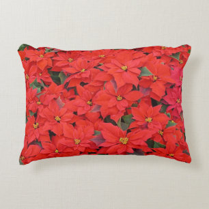 Red Poinsettias I Christmas Holiday Floral Foto Dekokissen