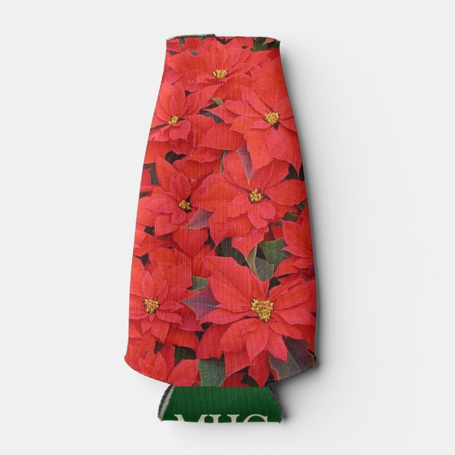 Red Poinsettias I Christmas Holiday Floral Foto Flaschenkühler (Vorderseite)