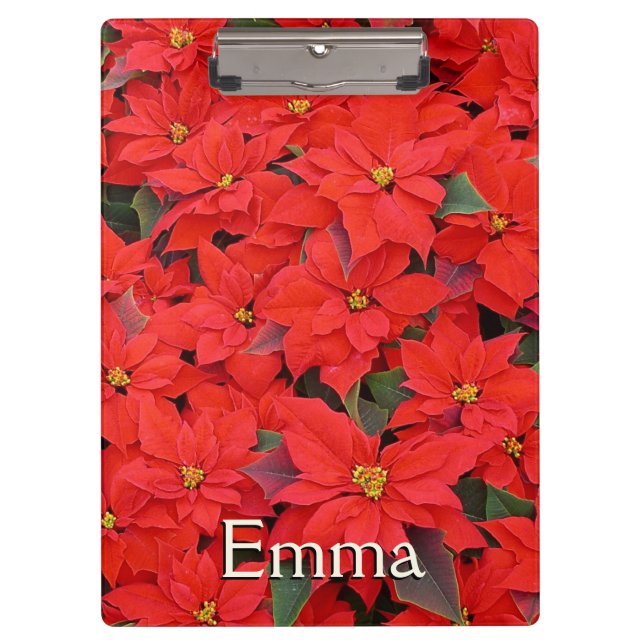 Red Poinsettias I Christmas Holiday Floral Foto Klemmbrett (Vorderseite)