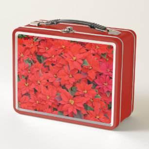 Red Poinsettias I Christmas Holiday Floral Foto Metall Brotdose