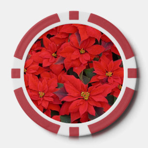 Red Poinsettias I Christmas Holiday Floral Foto Pokerchips
