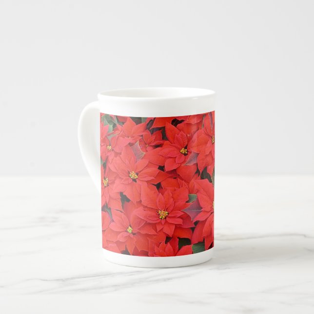 Red Poinsettias I Christmas Holiday Floral Foto Prozellantasse (Vorderseite Links)