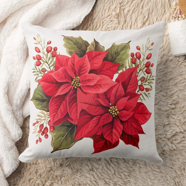 Red Poinsettias Kissen (Poinsettia Pillow with Blanket Great Holiday Gifting!)
